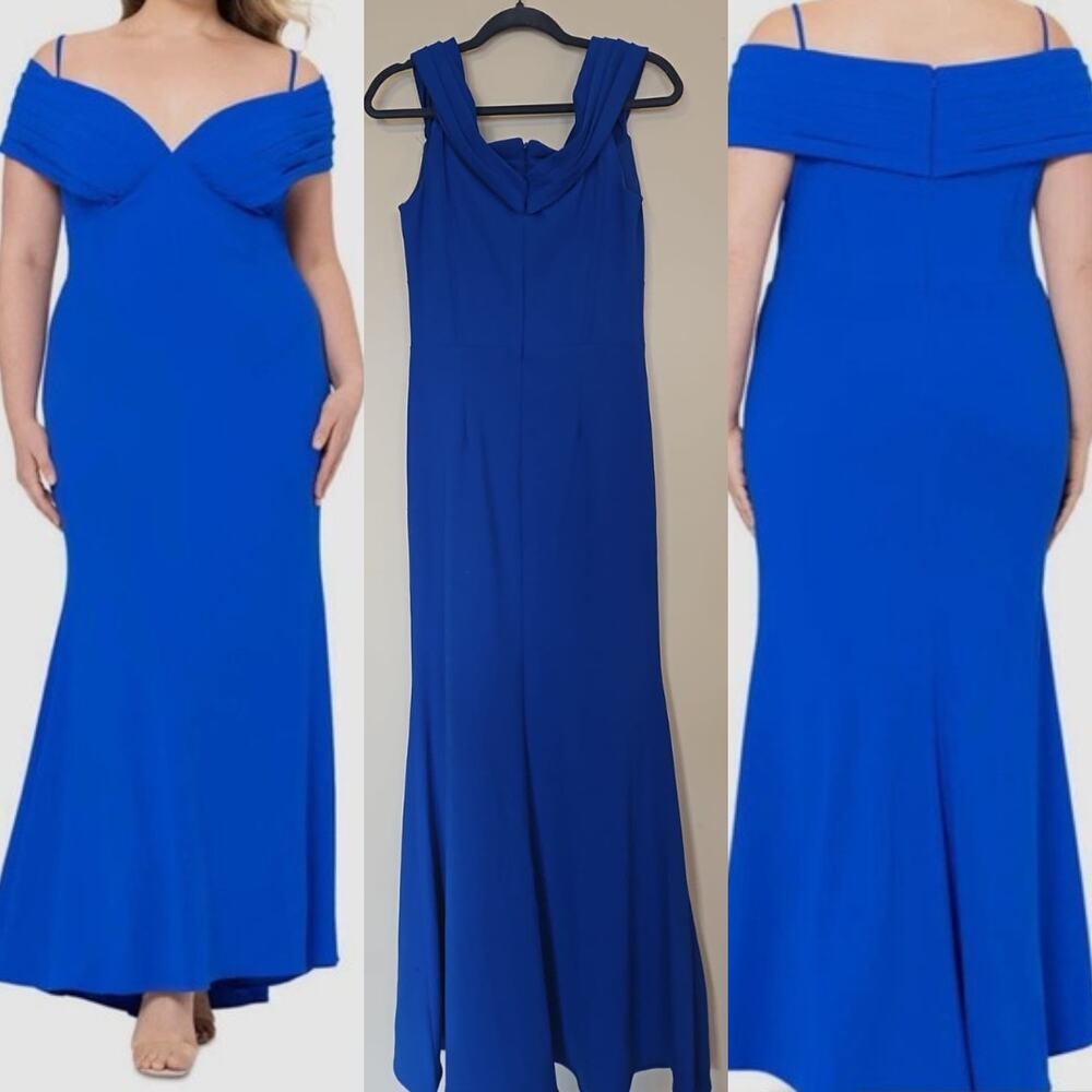 Betsy & Adam Cold Shoulder Corset Bodice Gown – Cobalt Blue – Size 6